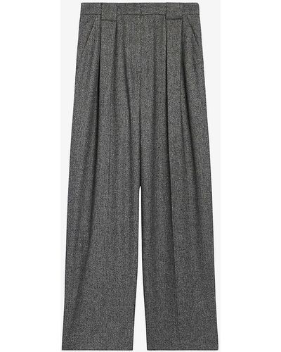 Claudie Pierlot peggy Chevron-print Wide-leg Wool-blend Trousers - Grey