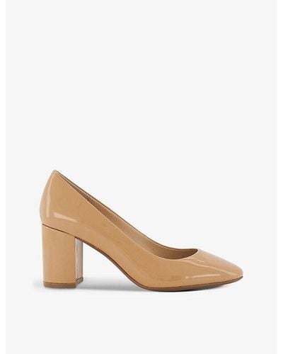 Dune Border Patent Faux-leather Heeled Courts - Natural