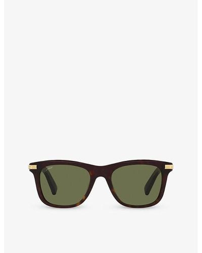 Cartier Ct0396s Rectangle-frame Tortoiseshell Acetate Sunglasses - Green