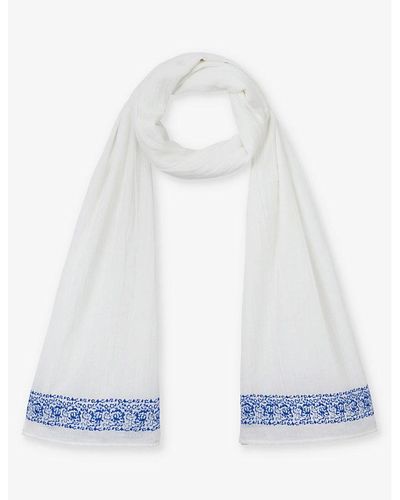 The White Company Embroidered Textured-weave Cotton Scarf - White