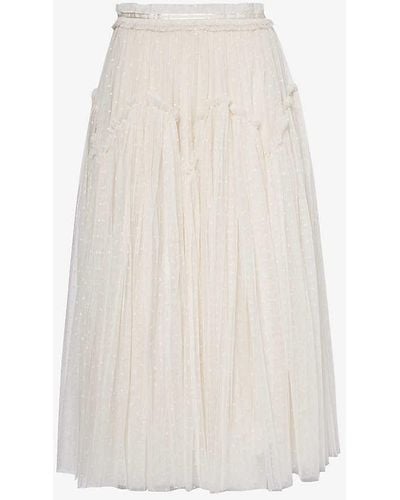 Needle & Thread Arabesque Frilled-trim Recycled-polyester Midi Skirt - White
