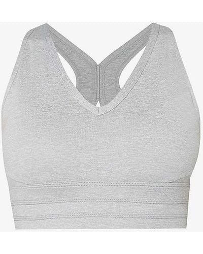 Sweaty Betty Gaia Logo-embossed V-neck Stretch-jersey Yoga Bra - Grey