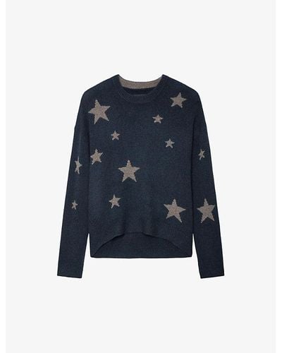 Zadig & Voltaire Markus Star-motif Relaxed-fit Cashmere Sweater - Blue