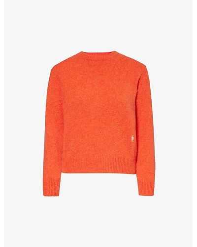 Sporty & Rich Brand-embroidered Round-neck Wool Sweater - Orange