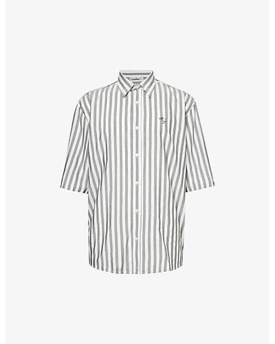 Acne Studios Logo-embroidered Striped Relaxed-fit Woven Shirt - White