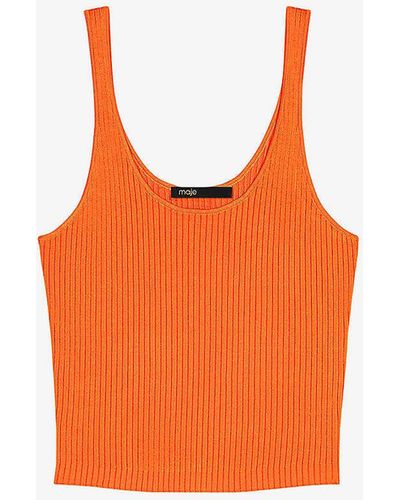 Maje Short-sleeve Ribbed Stretch-knit Twin Set - Orange