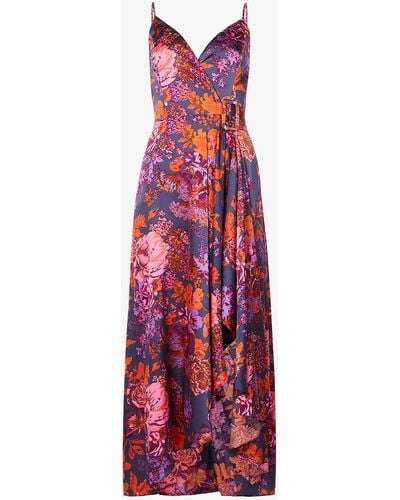 Chi Chi London Floral High-low Crepe Maxi Dress - Red