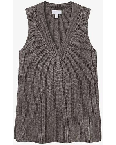The White Company V-neck Knitted Wool-blend Vest - Grey