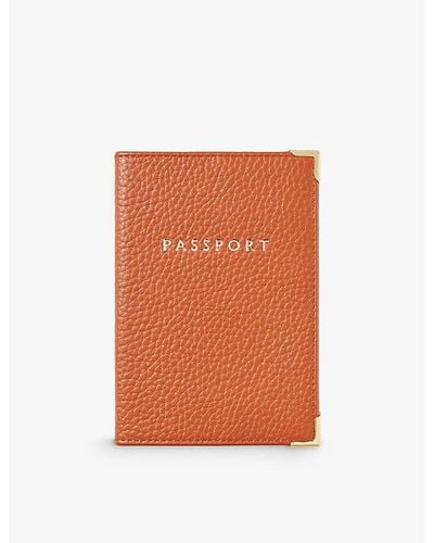 Aspinal of London Logo-embossed Grained-leather Passport Cover - Orange