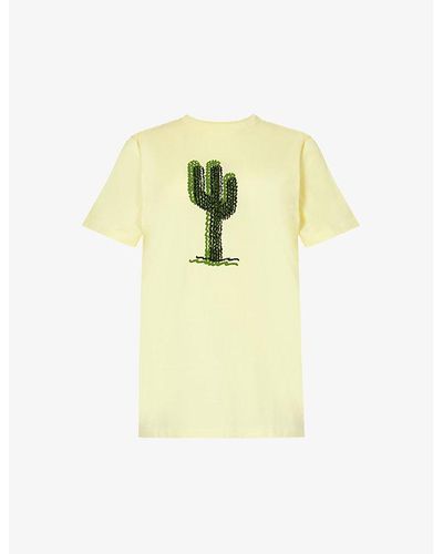 Bella Freud Cactus-embroidered Regular-fit Cotton-jersey T-shirt - Yellow