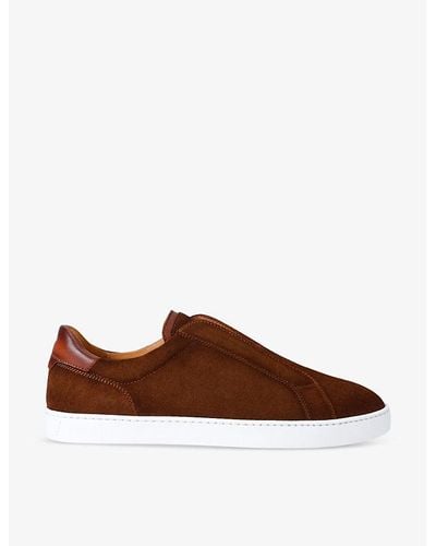 Magnanni Laceless Panelled Suede Low-top Trainers - Brown