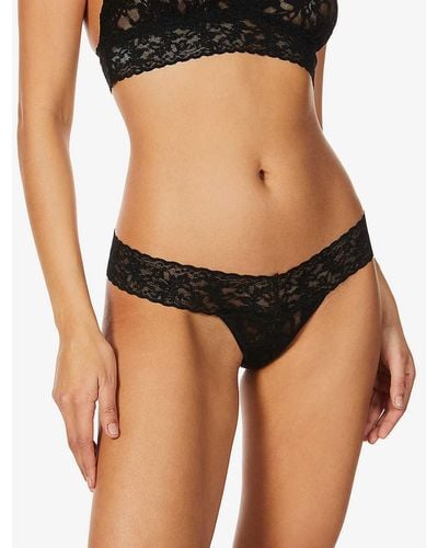 Hanky Panky Low-rise Stretch-jersey Lace Thongs Pack Of Three - Black