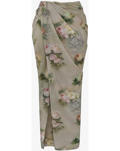 House Of Cb Vesper Floral-print Stretch-woven Maxi Skirt - Grey