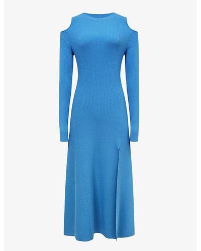 Reiss Jean Cold-shoulder Woven Knitted Midi Dress - Blue