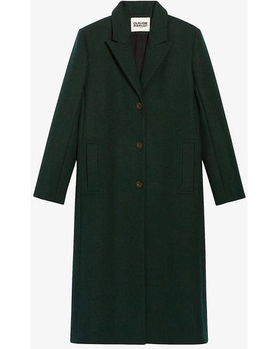 Claudie Pierlot Mid-length Single-breasted Wool-blend Coat - Green