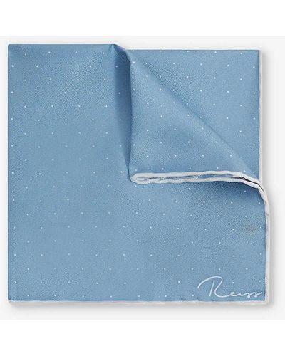 Reiss Liam Polka-dot Logo-print Silk Pocket Square - Blue
