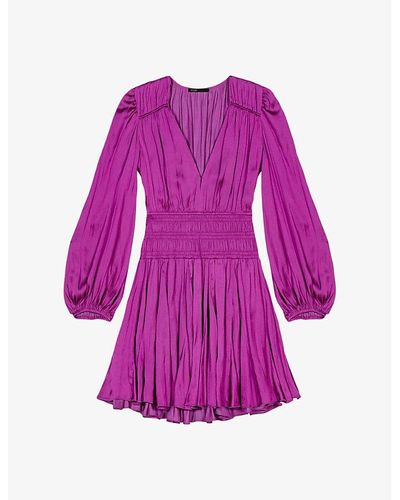 Maje Ruffled Satin Mini Dress - Purple