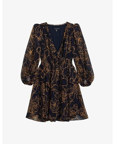 Ted Baker Vy Kumiko Floral-print Tie-front Woven Mini Dress - Black