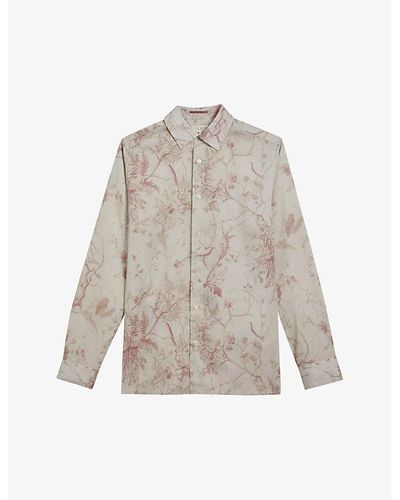 Ted Baker Floral-print Slim-fit Woven Shirt - Grey