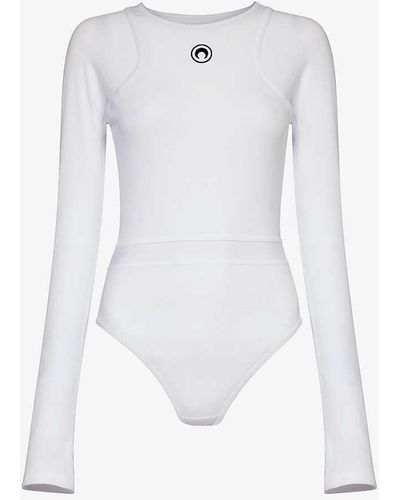 Marine Serre Embroidered-moon Organic-cotton Stretch-jersey Bodysuit - White