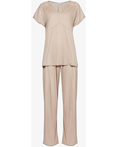 Hanro Josephine Relaxed-fit Woven Pyjama Set - Natural