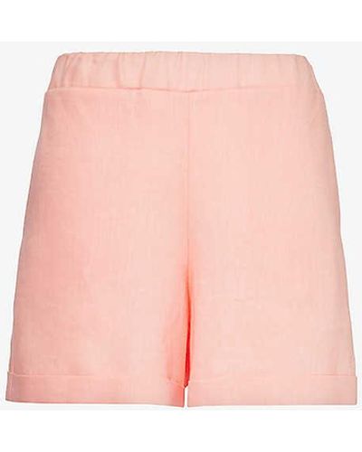 Woera Elasticated-waist High-rise Linen Short - Pink