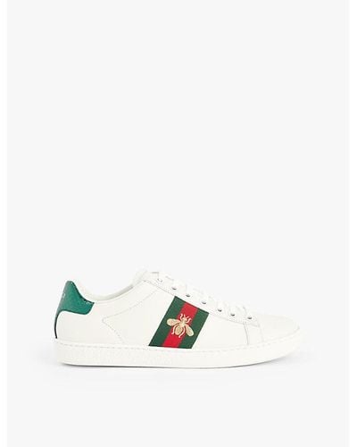 Gucci Ace Bee-embroidered Leather Low-top Sneakers - White