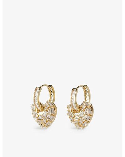 Crystal Haze Jewelry Puzzle Heart 18ct Yellow Gold-plated Brass And Cubic Zirconia Hoop Drop Earrings - Metallic