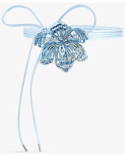 Hugo Kreit Iris Flower-pendant Satin And Acrylic Necklace - Blue