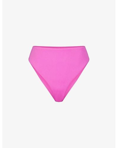 Skims Signature Swim Mid-rise Stretch Recycled-nylon Bikini Bottoms X - Pink