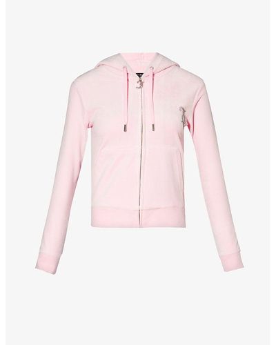 Juicy Couture Rhinestone-embellished Ribbed-trim Velour Hoody - Pink