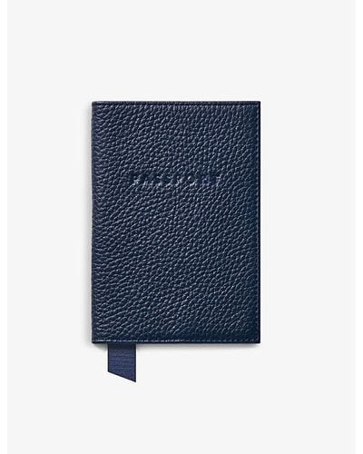 Aspinal of London Logo-print Grained-leather Passport Cover - Blue