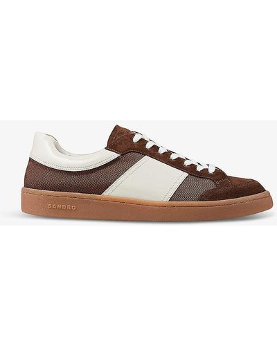 Sandro Logo-print Leather And Mesh Low-top Trainers - Brown