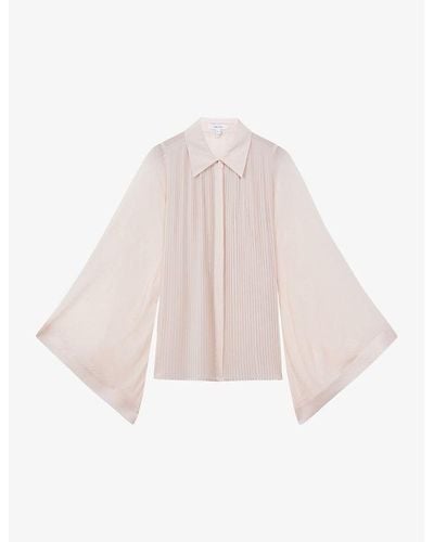 Reiss Magda Pleated Wide-sleeve Woven Blouse - Pink