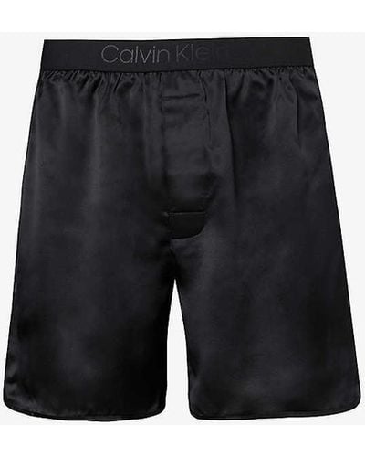 Calvin Klein Branded-waistband Mid-rise Silk Boxers - Black