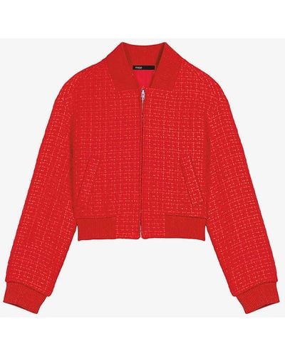 Maje Bala Tweed-texture Cotton-blend Jacket - Red