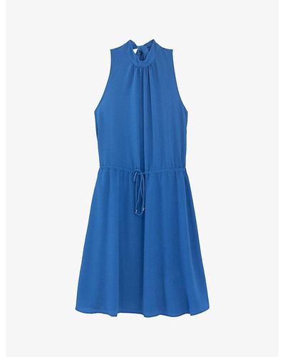 IKKS Knotted High-neck Regular-fit Stretch-woven Mini Dress 1 - Blue