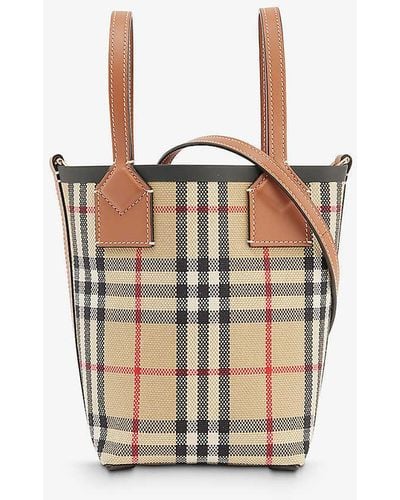 Burberry London Mini Cotton-blend And Leather Top-handle Bag - Multicolour