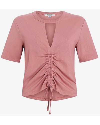 AllSaints Gigi Ruched Cotton Top - Pink