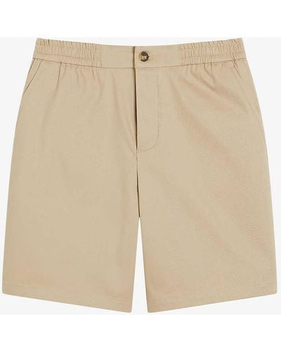 Ted Baker Elasticated-waist Cotton-twill Shorts - Natural