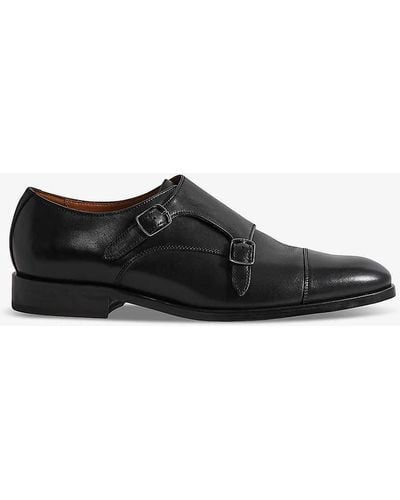 Reiss Amalfi Double-monk Strap Leather Shoes - Black