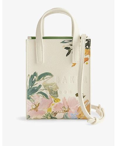 Ted Baker Meaidon Floral-print Nano Faux-leather Tote Bag - Natural