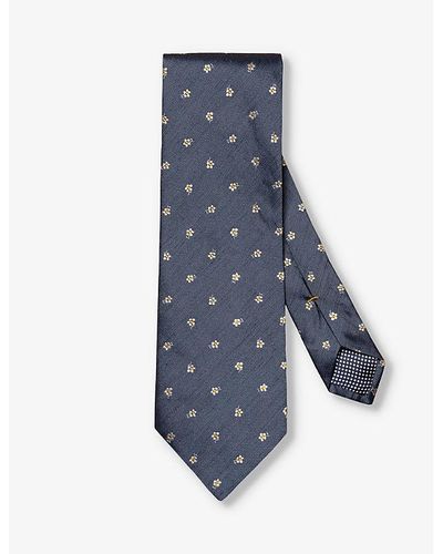 Eton Patterned Silk And Linen Tie - Blue