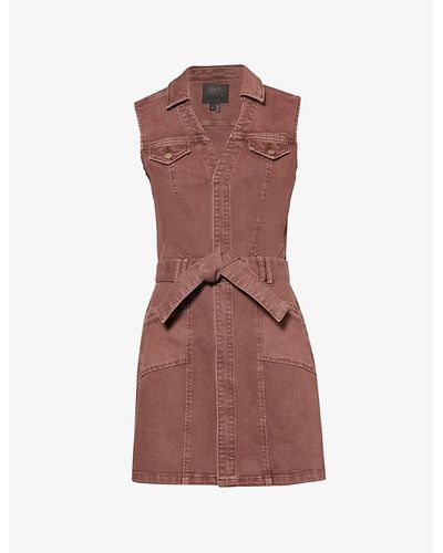 PAIGE Kelsee Belted Stretch-denim Mini Dress - Brown