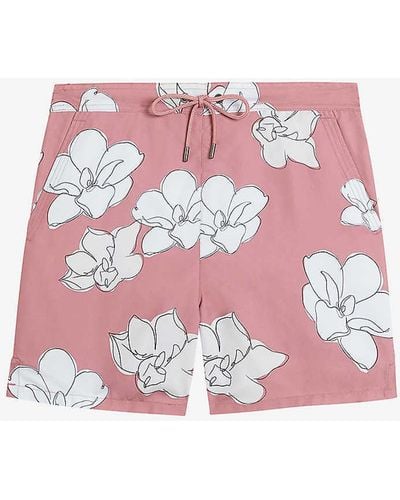 Ted Baker Ampbell Floral-print Recycled-polyester Swim Shorts - White