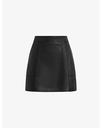 Reiss Edie Seam-panelled Leather Mini Skirt - Black