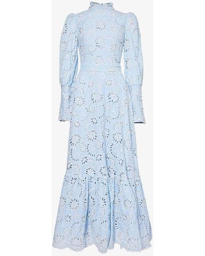 Sister Jane Broderie-pattern Cotton Maxi Dress - Blue