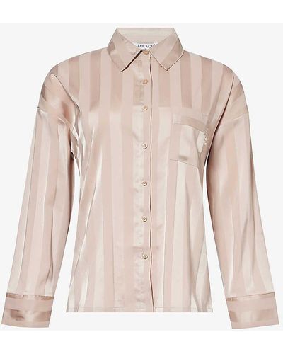Lounge Underwear Striped Relaxed-fit Stretch-recycled Polyester Pyjama Shirt - Pink