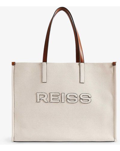 Reiss Lola Logo-embroidered Cotton Tote - Natural