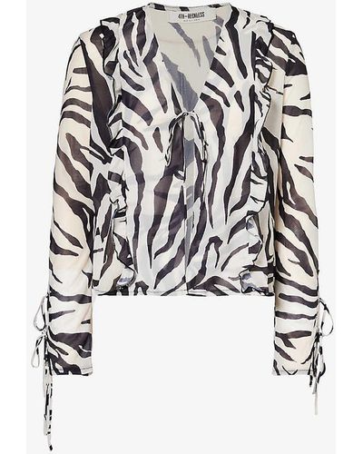 4th & Reckless Lacy Graphic-print Chiffon Blouse - White